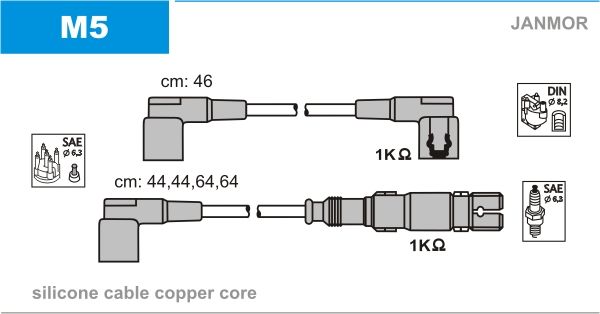 Дроти запалювання Janmor M5 для Mercedes-Benz 190 (W201)(2.3e-16 / 2.5e)(M102.983) - Фото 1