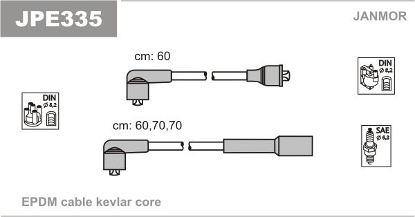 Дроти запалювання Janmor JPE335 для Daihatsu Charade 1.0 (CB 23 / CB 90) / 1.0 Turbo (CB 61) / Cuore 0.8 - Фото 1