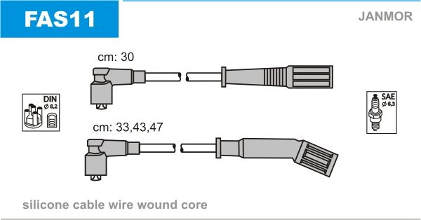 Дроти запалювання Janmor FAS11 для Fiat Panda 1.0 (141 C2.000 / 156 A2.246) / 1.1 (156 C. 046) - Фото 1