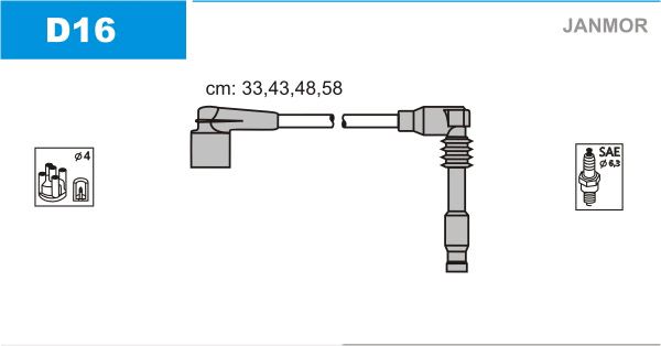 Дроти запалювання Janmor D16G для Daewoo Nubira 2.0 (X20SED / Z20L) / Leganza 2.0 16V (X20SED / T20SED) - Фото 1