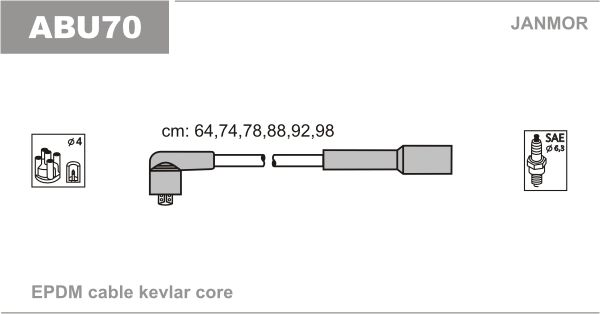 Дроти запалювання Janmor ABU70 для Ford Galaxy 2.8 V6 (AAA / AMY); Volkswagen Passat VR6 / Corrado - Фото 1