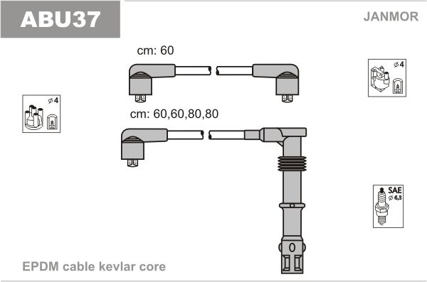 Дроти запалювання Janmor ABU37 для Volkswagen Corrado 1.8 / 2.0 16V / Golf 1.8 / 2.0 16V / Jetta 1.8 16V / Passat 1.8 - Фото 1