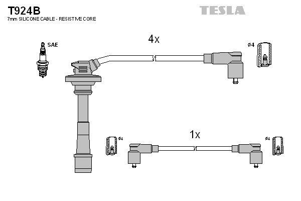 Дроти запалювання Tesla T924B для Toyota Avensis 1.6 (4A-FE) / Carina 1.6 / 1.8 (4A-FE; 7A-FE) - Фото 2