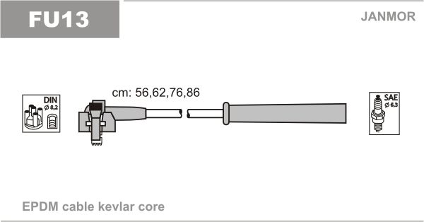 Дроти запалювання Janmor FU13 для Ford Escort 1.4 (F6F / F6G / F6B / F6D / FUC / FUA / FUAA / FUH) / 1.4 - Фото 1