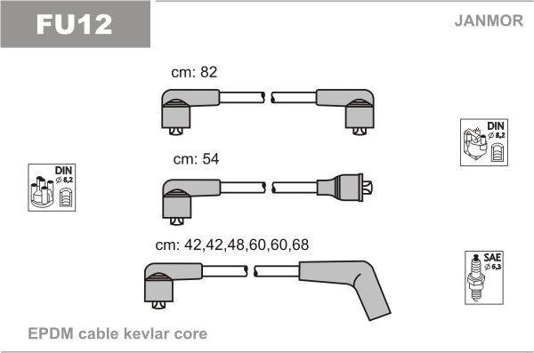 Дроти запалювання Janmor FU12 для Ford Capri 2.0 (NX / NY / NWN  NYL) / 2.3 (TV 23 H / YYE) / 2.3 Super - Фото 1