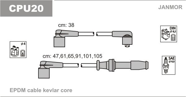 Дроти запалювання Janmor CPU20 для Citroen XM 3.0 V6 24V (ZPJ4/Z - SKZ / ZPJ4/Z - UKZ); Peugeot 605 3.0 - Фото 1